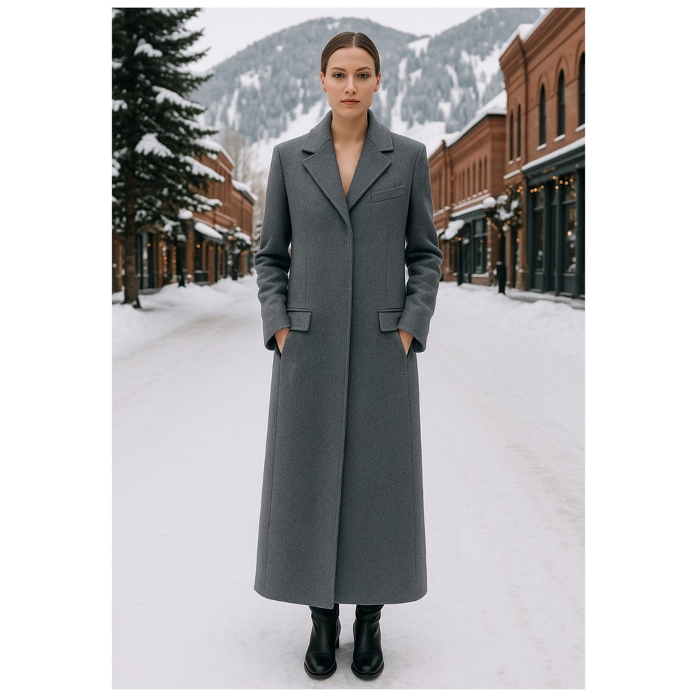 Marina Moscone Wool Melange Car Coat Gray Long Size 8 NWT ⚪️